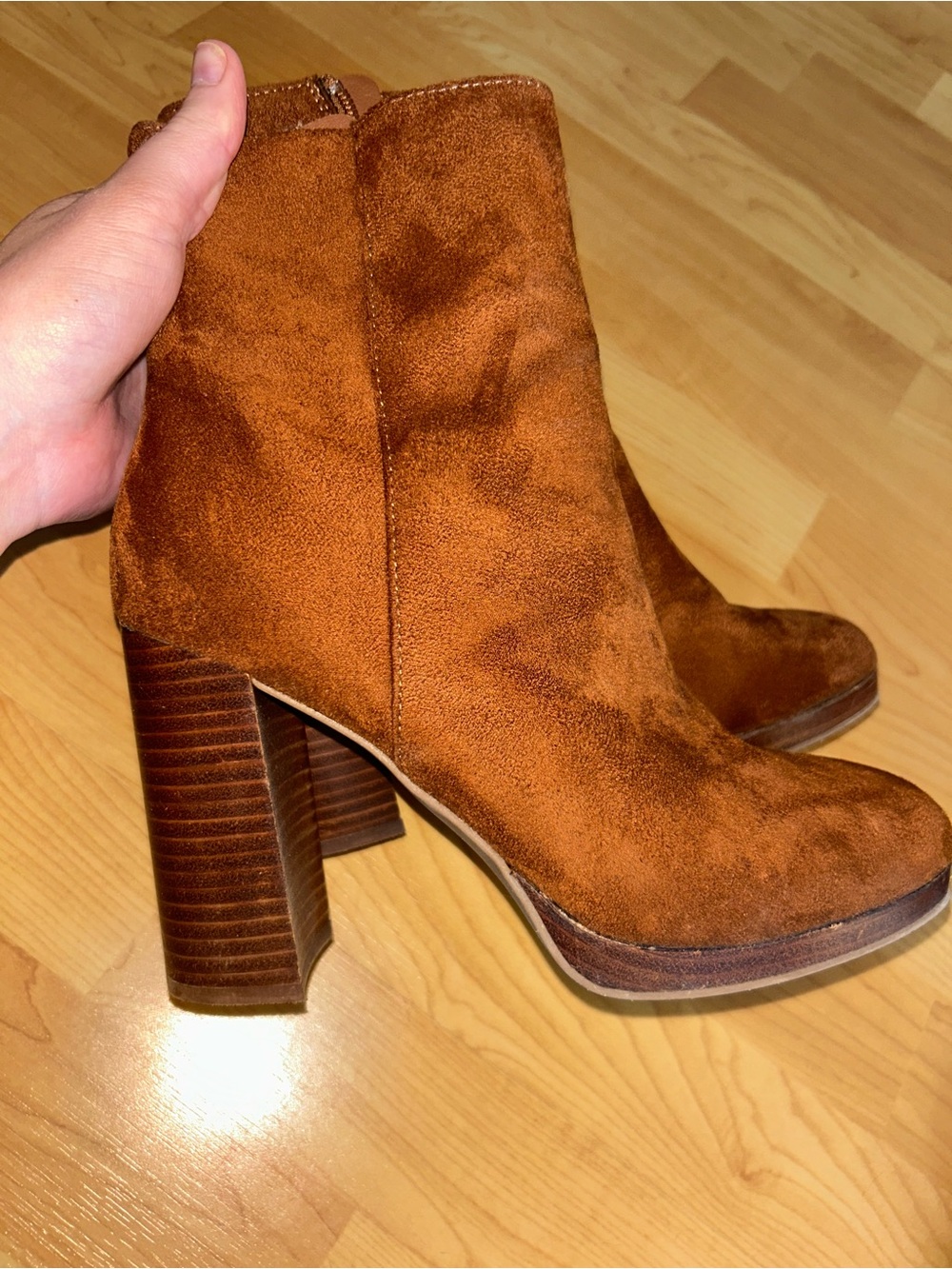 Suede Platform Ankle Bootie in Cognac